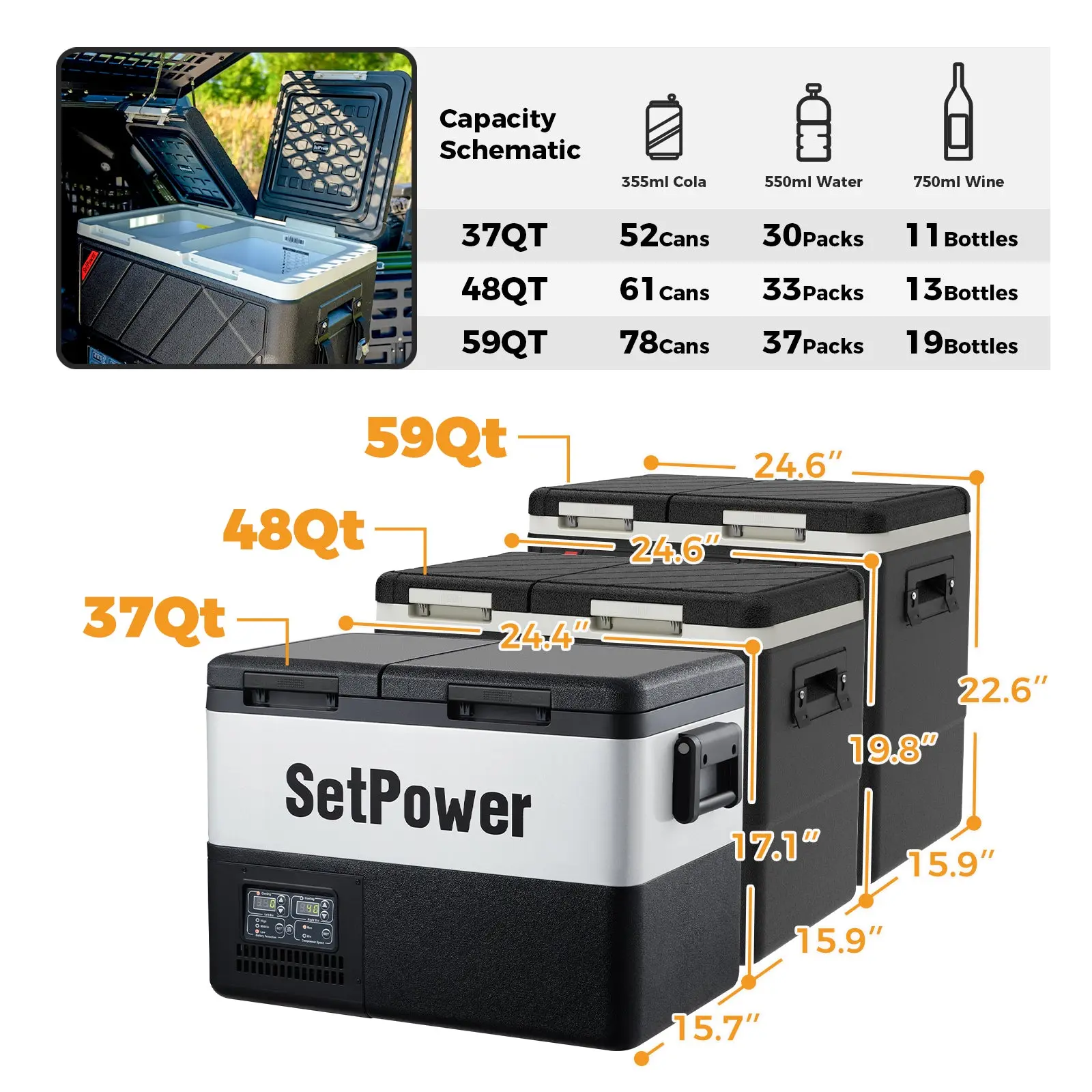 Setpower DT55 Car Cooler for Vehicles 12 Volt Freezer Car Fridge 59Qt - Image 3