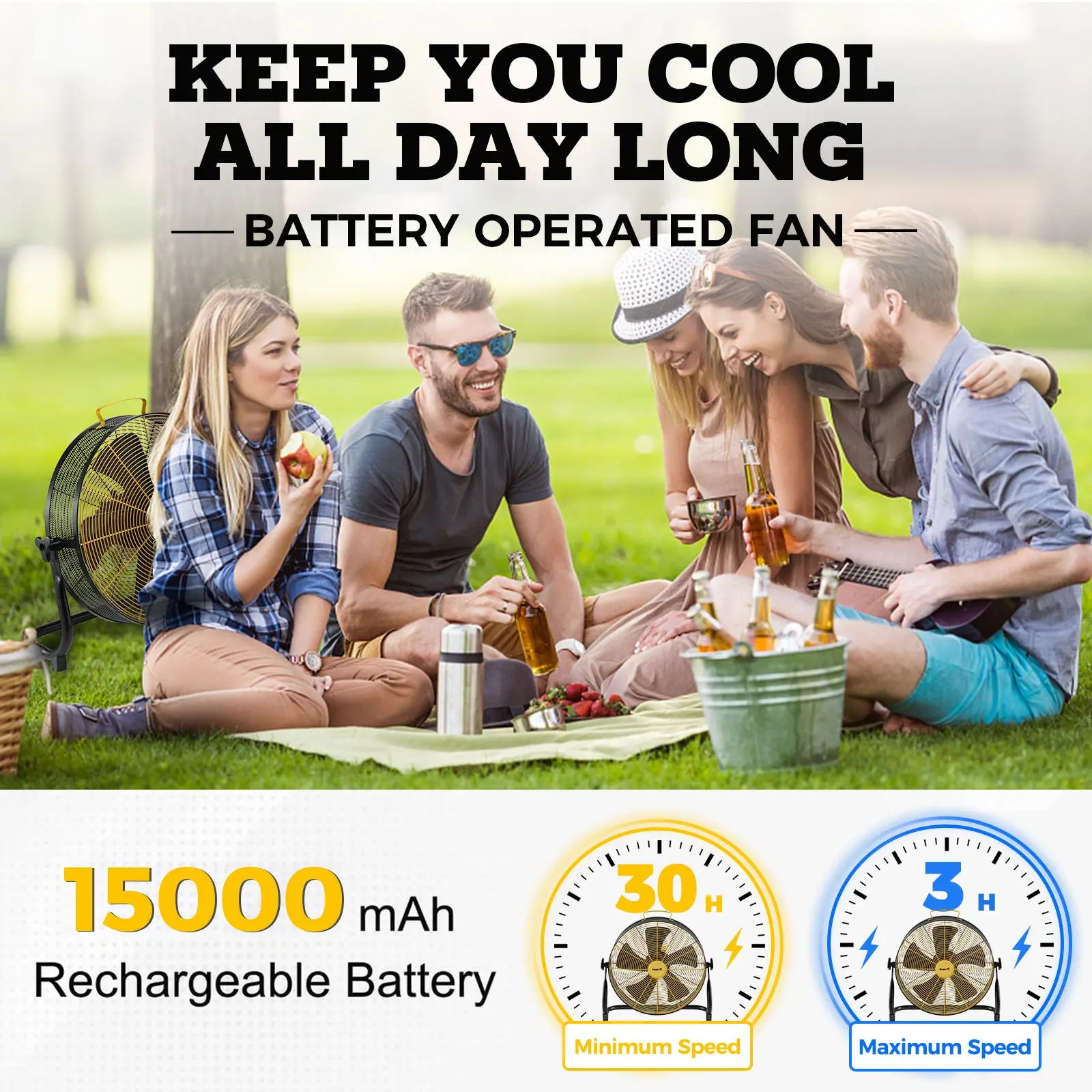 Smartele Super-Silent Battery Operated Fan Portable Floor Fan - Image 8